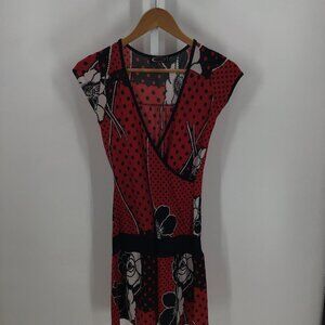 MOVING, Woman's Red & Black w/ Flowers Print Mini Dress, Size Unspecified